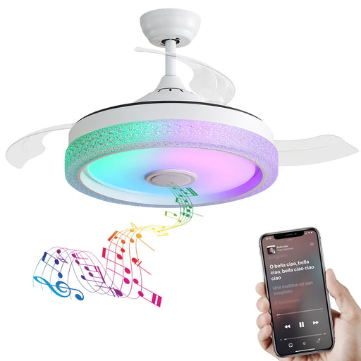 Invisible Ceiling Fan With Remote Control And 36W LED Light, 120V DC Motor, 3 Blades - White Daily Nest