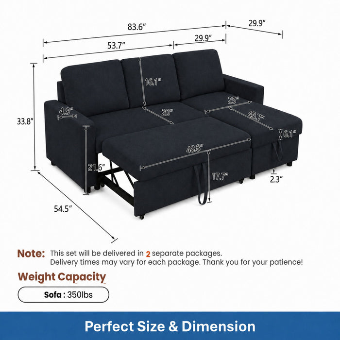 L - Shaped Convertible Sofa Bed With Storage Chaise Home Essentials
