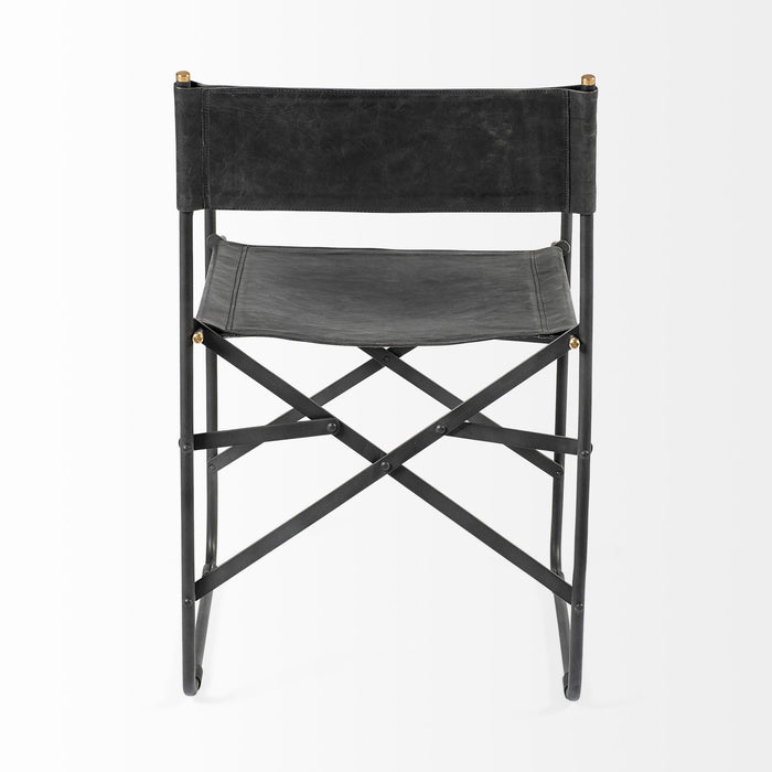 Leather Metal Open Back Dining Arm Chair - Black