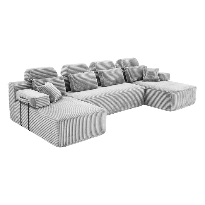 Sectional Sleeper Sofa & Storage Pockets, Modular Couch With Throw Pillows For Living Room Home Essentials