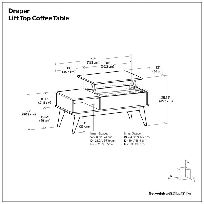 Draper - Lift Top Coffee Table - Teak Simpli-Home