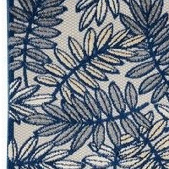 2' X 12' Floral Non Skid Indoor / Outdoor Runner Rug - Ivory / Navy