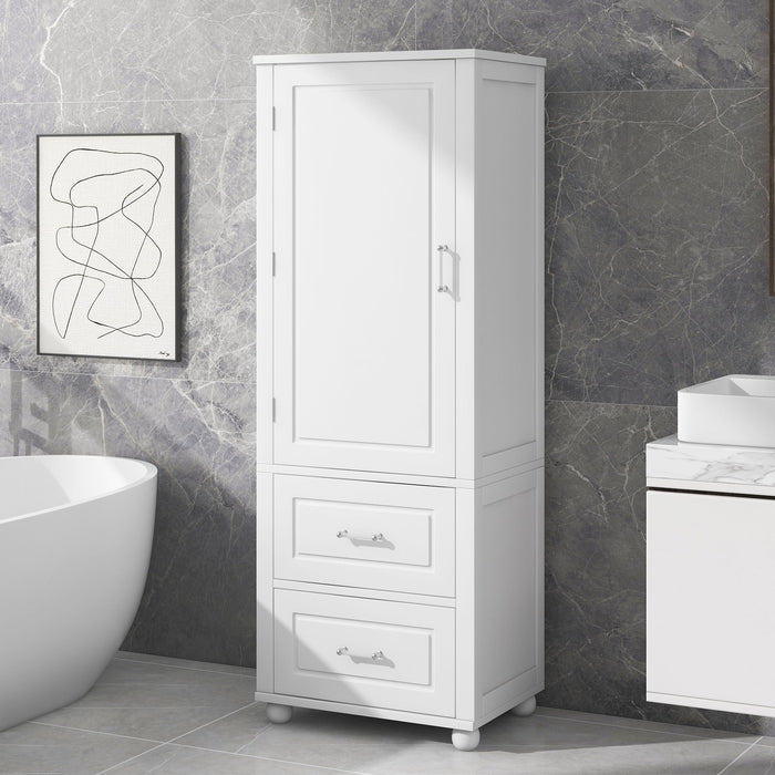 Tall Freestanding Bathroom Storage Cabinet With 2 Drawers And Adjustable Shelf Hearth and Haven