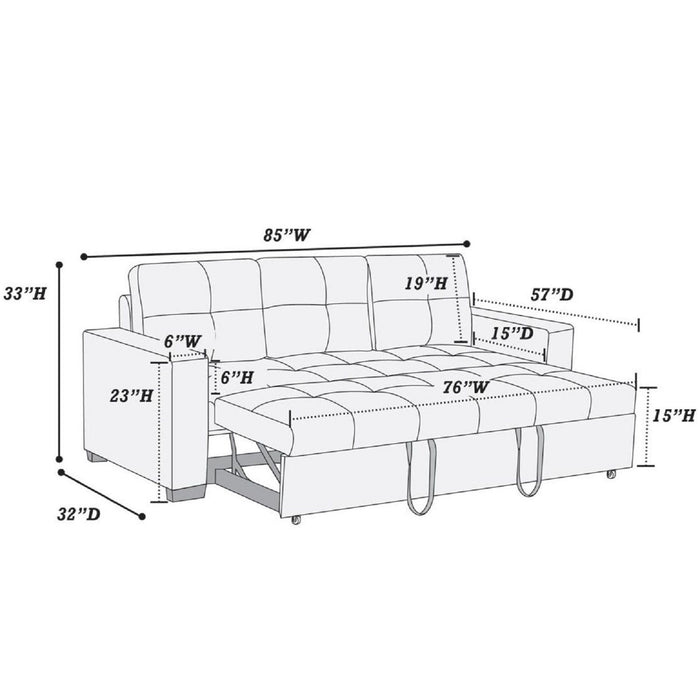 Sectional Sofa Pull Out Bed Upholstered Tufted Convertible Couch - Black Home Essentials