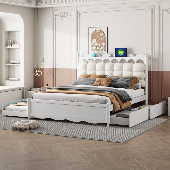 Storage Platform Bed, With 2 Big Drawers, Trundle, One Set Of Sockets & USB Ports Timeless Haven