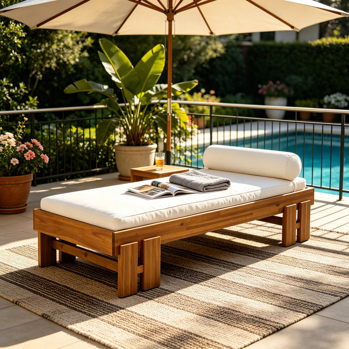 Daybed With Cushion & Pillow, Low Profile Design For Indoor / Outdoor Use - Cream / Teak Noble House