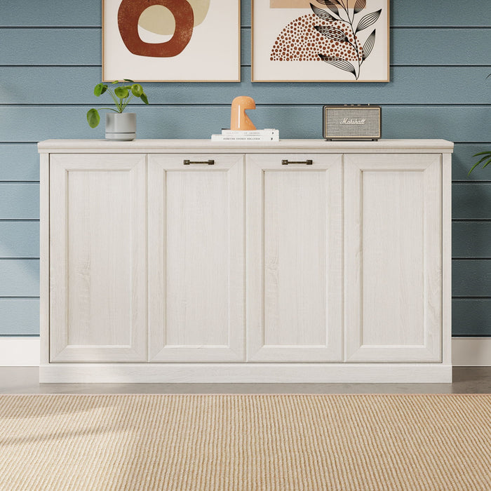 Twin Size Horizontal Murphy Bed With Dual Piston System, Space Saving Wall Bed Folds Into Cabinet - Rustic White Hearth and Haven