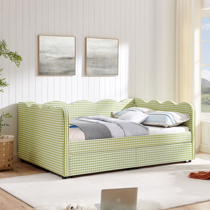 Gingham Daybed With USB Charging Port, Wave-Shaped Design Home Essentials