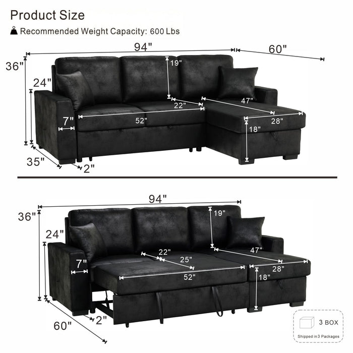 Upholstered Sectional With Pull-Out Bed And Chaise Storage Home Essentials