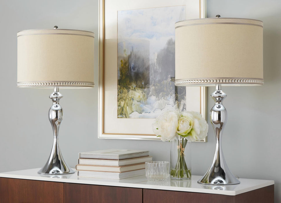 Ashland - Contemporary Table Lamp With Trim (Set of 2) - Polished Chrome / Cream Lumi Source