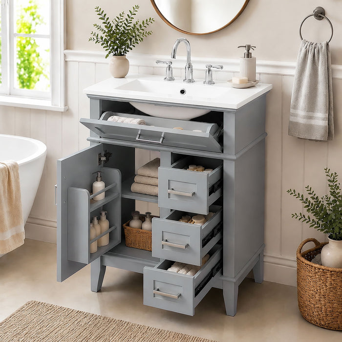 Modern Bathroom Vanity With Sink, Flip Drawer & 3 Drawers, Soft Close Hinges, Adjustable Shelf Hearth and Haven