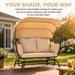 2 Person Egg Shaped Outdoor Swing Chair With Adjustable Canopy - Acacia Wood / Black / Taupe Home Essentials