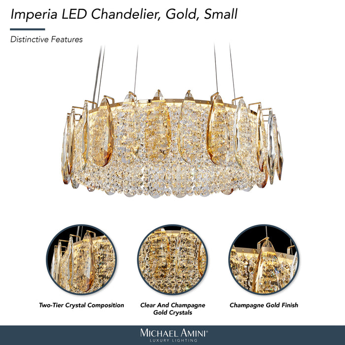 Michael Amini Lighting - Imperia 24" Wide Round Crystal LED Chandelier - Champagne Gold Michael Amini