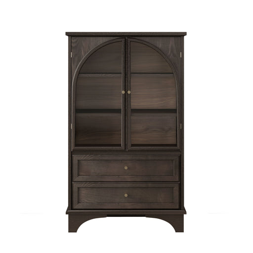 Glass Door Display Case With 2 Drawers And Adjustable Shelf Home Essentials