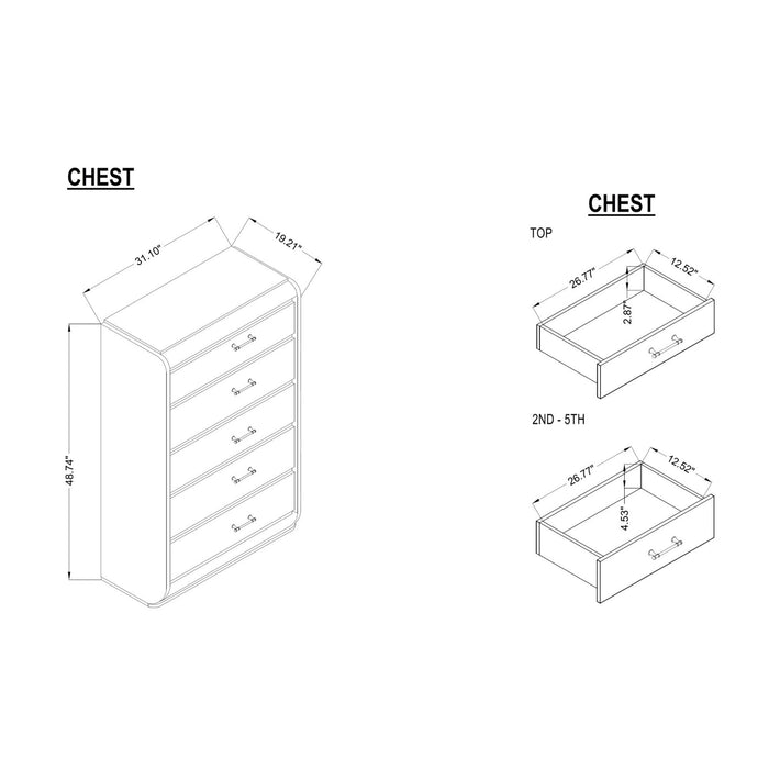 Gigi - Chest With LED Lights Chest, 5 Drawers, LED Lighting, Rounded Edges - Gold Global Furniture USA