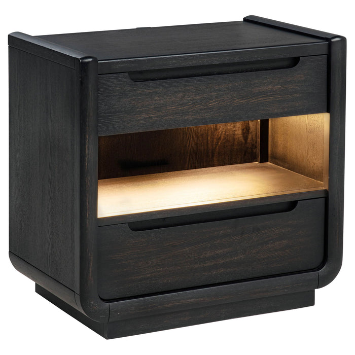 Bangor - 2 Drawer LED Nightstand With USB - Black Furniture Max