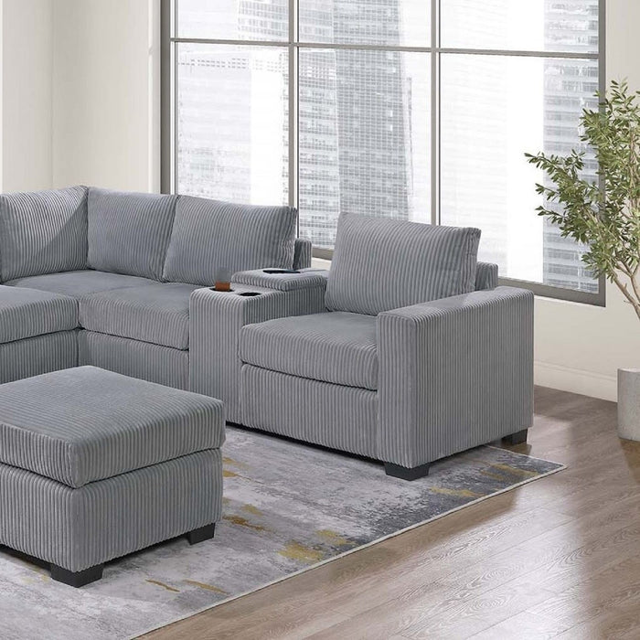 Contemporary L-Shaped Sectional Set With USB Console & Ottoman Home Essentials