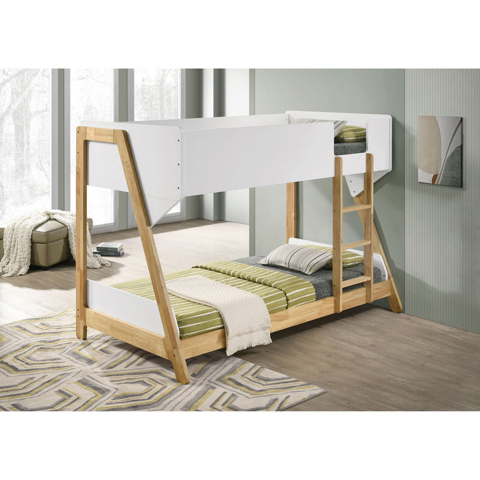 Fjord - Twin Over Twin Bunk Bed, Fits Standard Mattresses - White / Natural Furniture Max