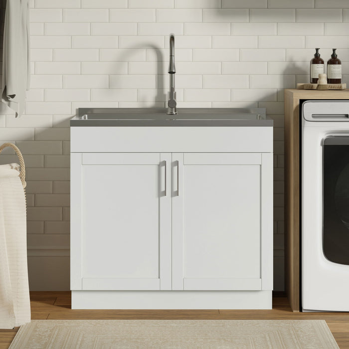 Modern Shaker All-In-One Laundry Utility Sink And Cabinet With Pull-Out Faucet Simpli-Home