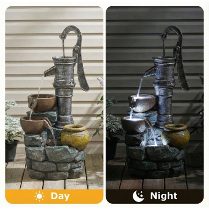 Hand Pump Water Fountain With LED Lights - Gray Daily Nest