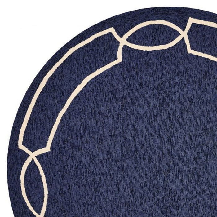 7' Hand Hooked UV Treated Bordered Round Indoor / Outdoor Area Rug - Ocean Blue