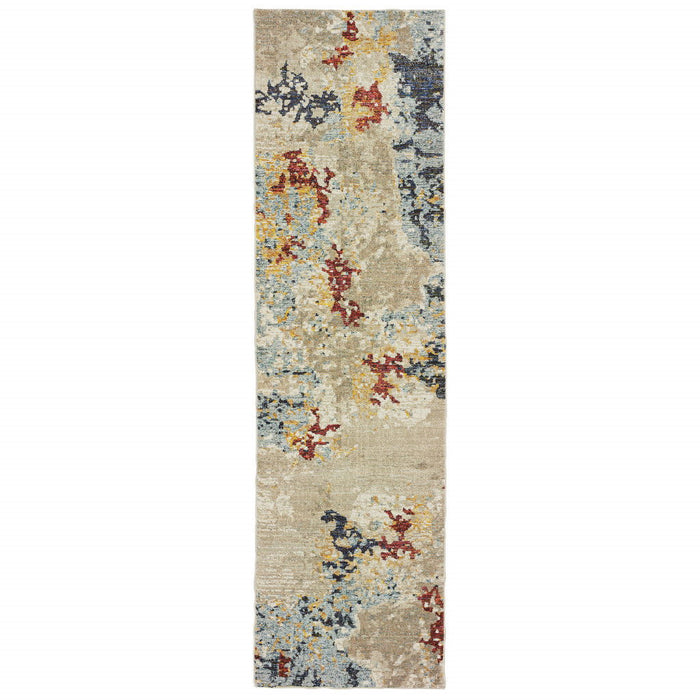 8.3' x 2.2' Runner Power Loom Runner Rug - Blue And Beige