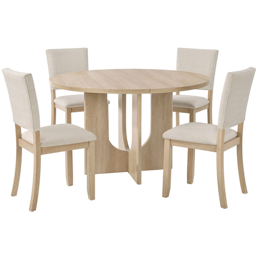 Round Dining Set With 4 Upholstered Dining Chairs Home Essentials