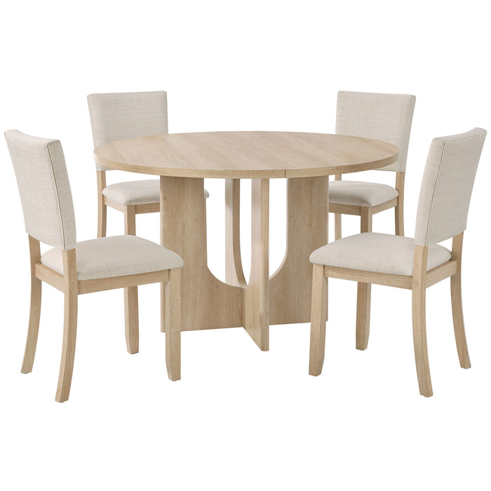 Round Dining Set With 4 Upholstered Dining Chairs Home Essentials