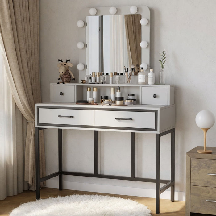 Vanity Desk With 3 Color Lighted Mirror And 4 Drawers Home Essentials