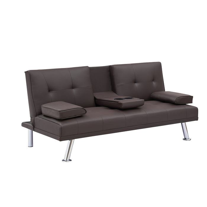 Leather Multifunctional Double Folding Sofa Bed For Office With Coffee Table