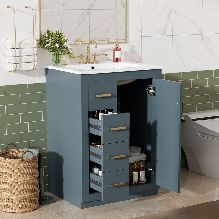 Bathroom Vanity With Integrated Sink, Rectangular Cabinet With 1 Door And 3 Drawers Hearth and Haven