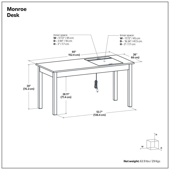 Monroe - Desk - Distressed Charcoal Brown Simpli-Home