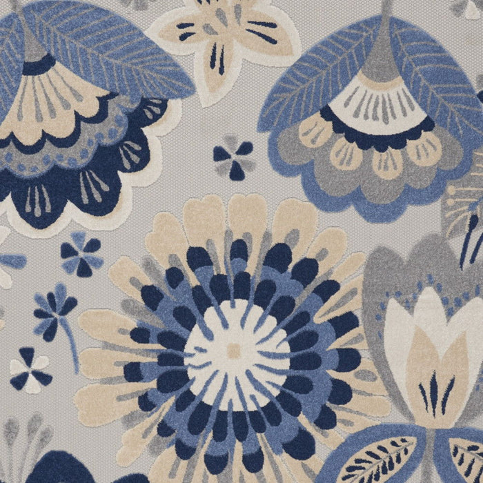 12' X 15' Floral Non Skid Indoor / Outdoor Area Rug - Blue / Gray