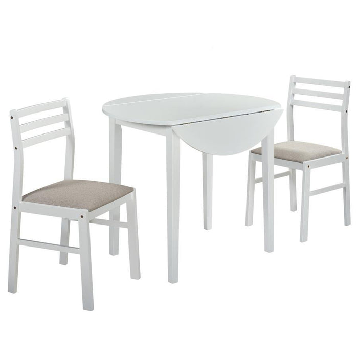 Bucknell - 3 Piece Round Drop Leaf Dining Table Set - White