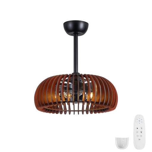 Pumpkin Ceiling Fan, Fandelier With 6 E12 Sockets, Reversible DC Motor, Adjustable Hanging, 6 Speeds Remote Control - Black Daily Nest
