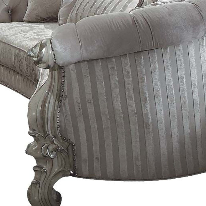 Velvet Curved Floral Sofa And Toss Pillows With Gray Legs - Ivory