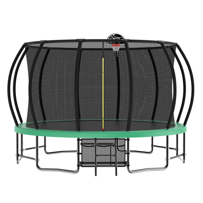 16Ft Trampoline With Balance Bar, Astm Approved Reinforced Type Outdoor Trampoline With Enclosure Net - Green