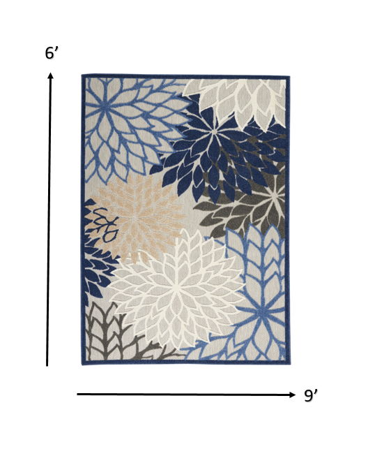 6' X 9' Floral Indoor Outdoor Area Rug - Blue