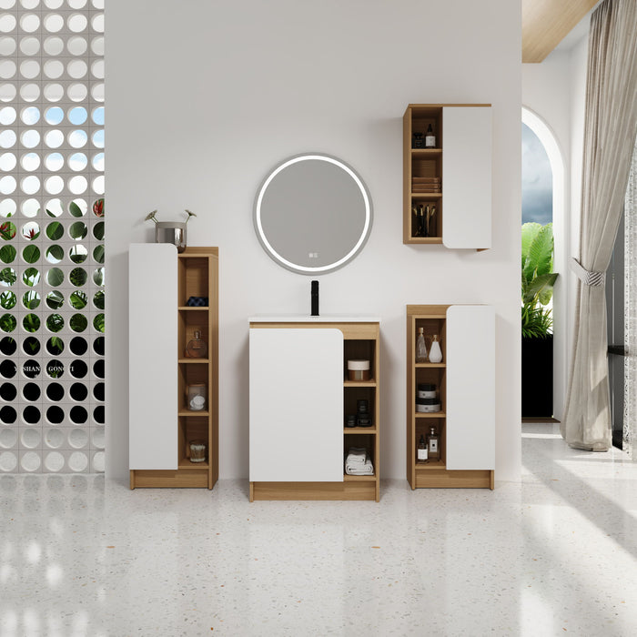 4 Piece Bathroom Vanity Set With Sink, Vanity Combo With Storage Cabinets - Black / Light Oak / White Home Essentials