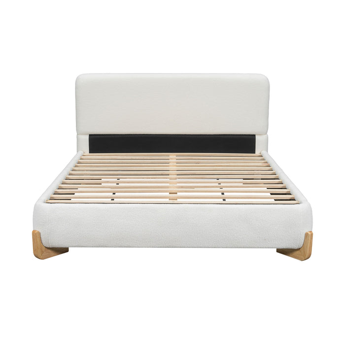Queen Size Upholstered Bed With 12 Slats Support - White Noble House