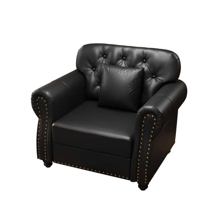 Sofa With Nailhead Trim And Rolled Armrests, Includes 1 Pillow - Black Home Essentials