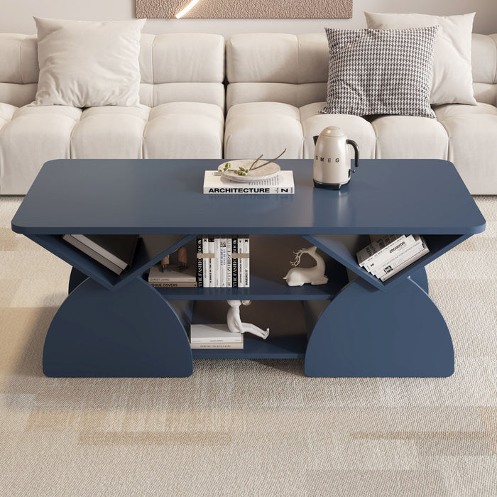 Geometric Engineered Coffee Table With Rounded Corners With Open Shelves Home Essentials