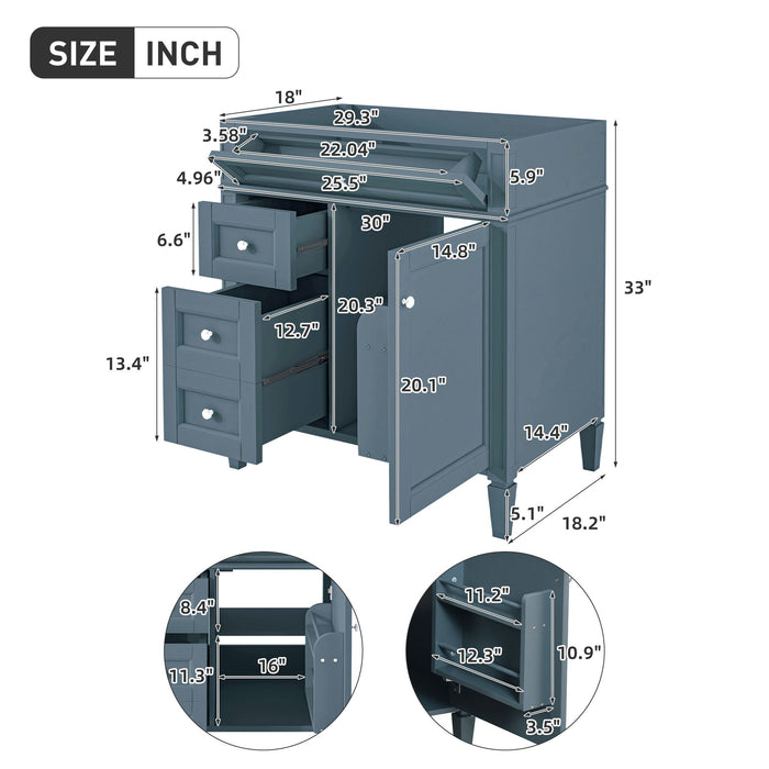 Bathroom Vanity With 2 Drawers And Tip-Out Drawer, Storage Cabinet Hearth and Haven