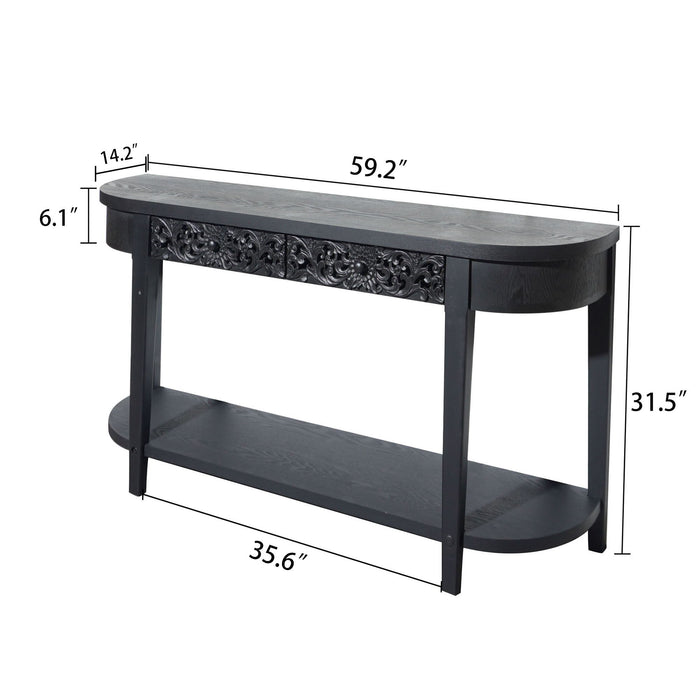 Carved Console Table With Storage Shelf For Living Room - Black Home Essentials