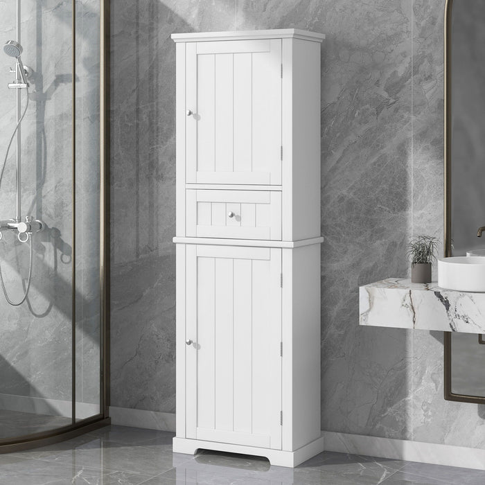 Tall Freestanding Bathroom Storage Cabinet With Drawer And Adjustable Shelf Hearth and Haven