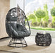 Hikre - Patio Lounge Chair & Side Table - Clear Glass, Charcoal Fabric & Black Wicker ACME