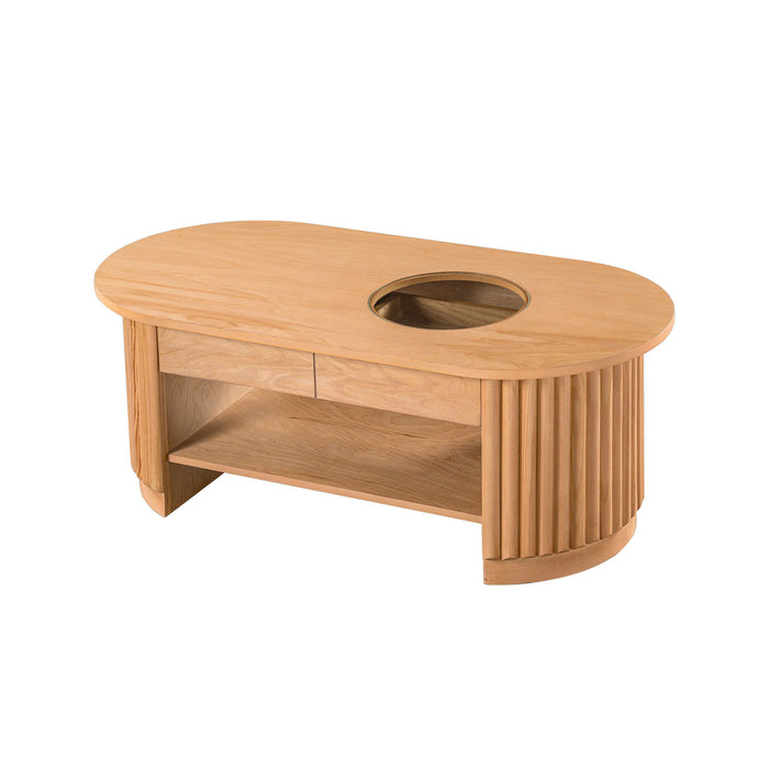 Fluted Oval Coffee Table With Drawers, 2 Tier Cocktail Table Hearth and Haven