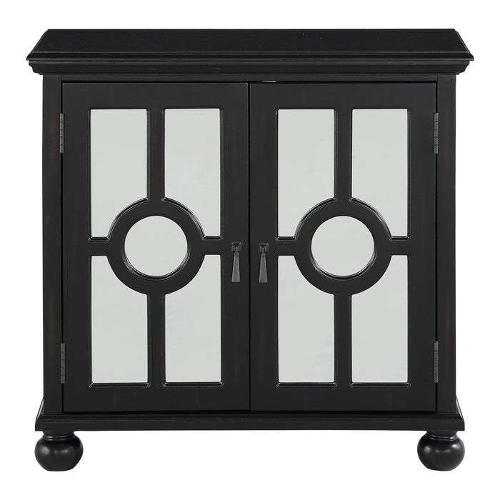 Classic Storage Cabinet 1 Piece Modern Traditional Accent Chest With Mirror Doors Antique Black Finish Pendant Pulls Wooden Furniture Living Room Bedroom