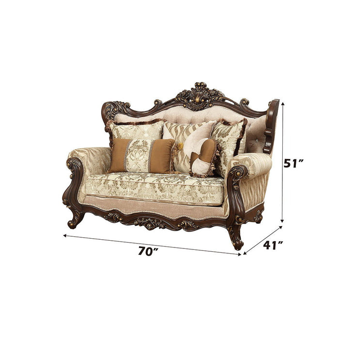 Shalisa - Loveseat With 5 Pillows (Same Lv01586) - Fabric & Walnut ACME