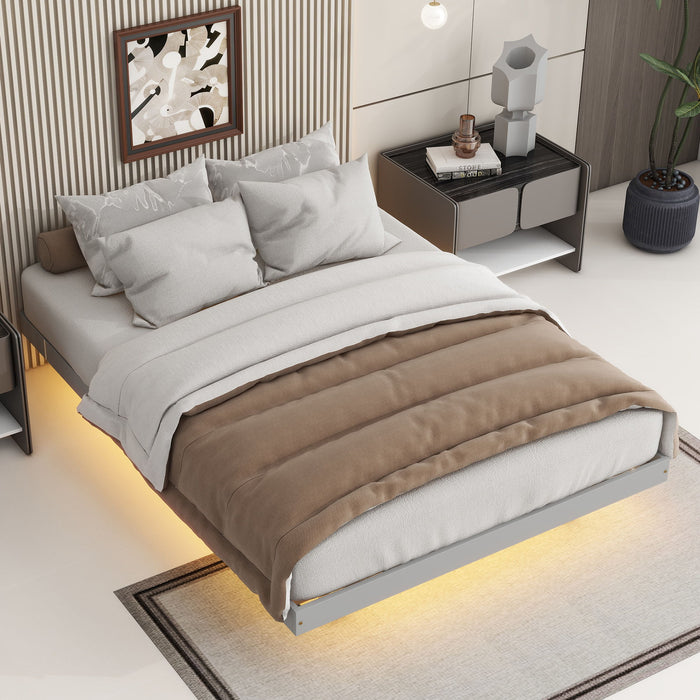 Floating Bed With LED Lights Underneath, Modern Low Profile Platform Bed With LED Lights